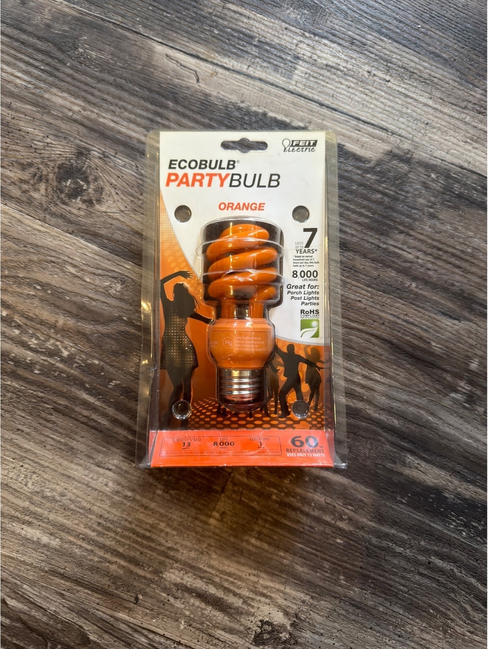 NEW Feit Electric ECOBULB Orange Party Halloween Bulb Spiral CFL Light Bulb